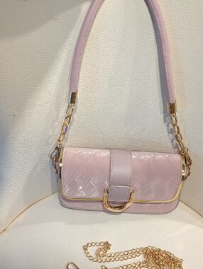 Quilted Light Pink Shoulder Bag with Gold Accents